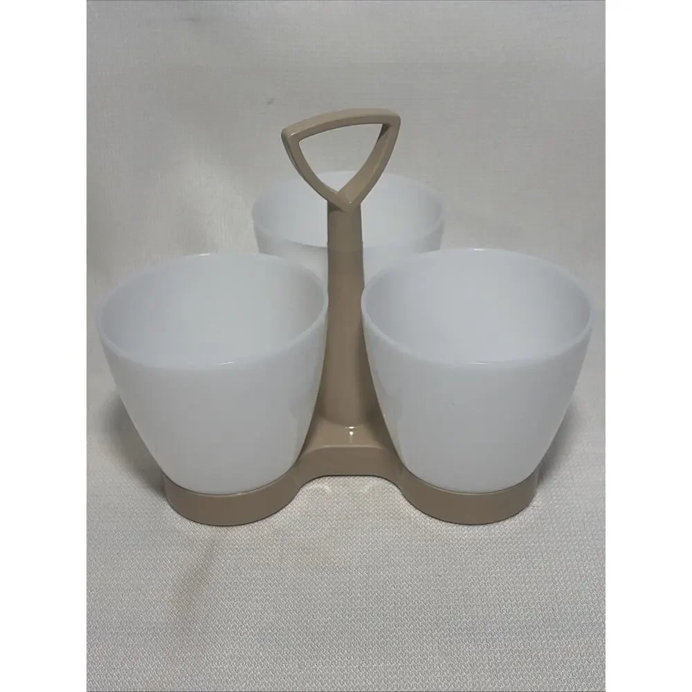 Vintage Tupperware 757-1 Caddy Server No Lids or Spoons White Tan Plastic